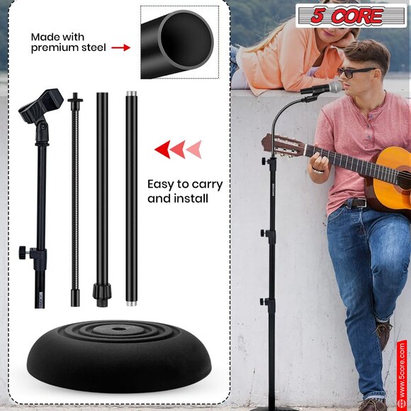 5Core Mic Stand Floor Adjustable Round Base Universal Metal Microphone Stands - Picture 6 of 11